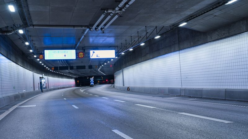 Inside a tunnel in Sweden, at night